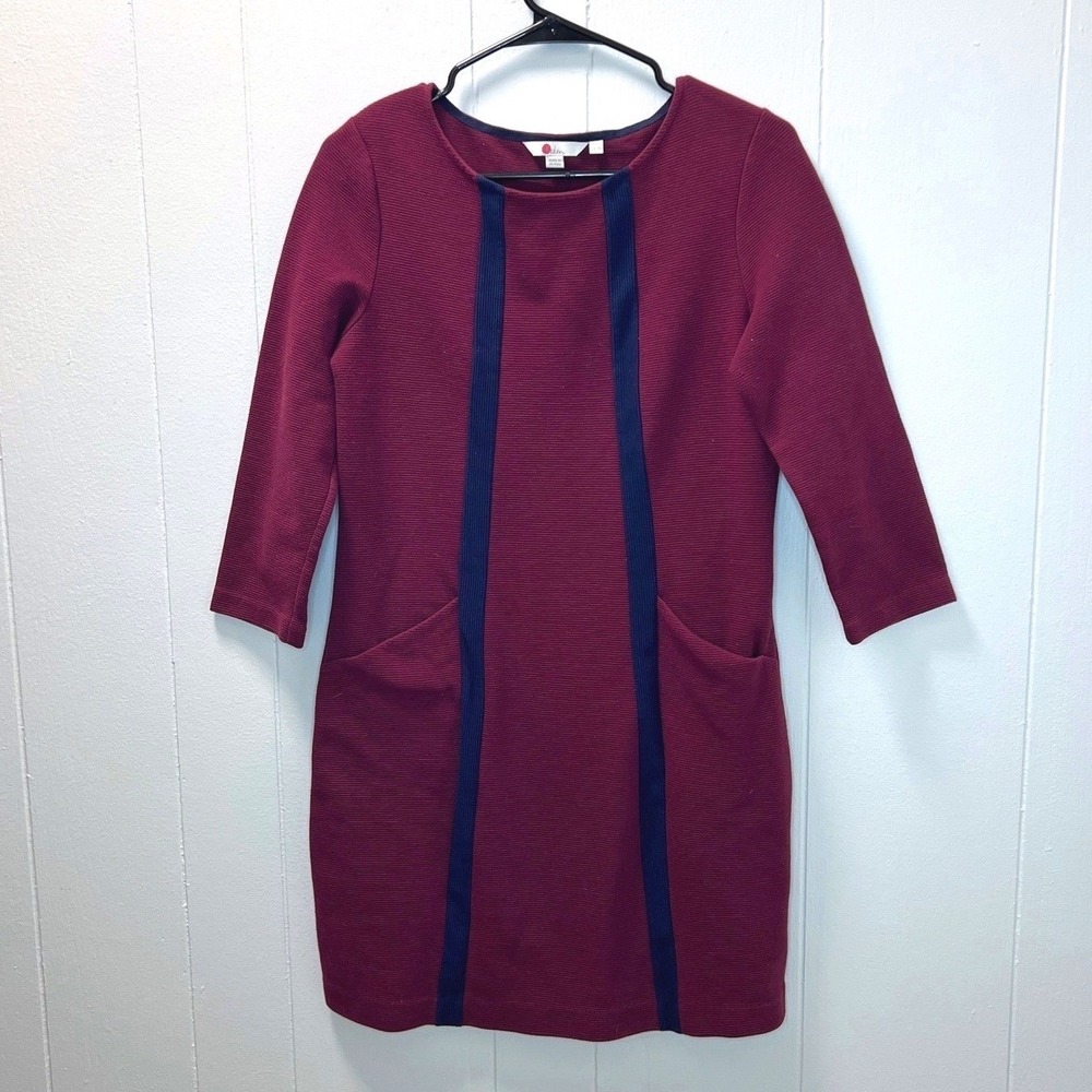 Womens Boden Anita Ottoman Textured Ribbed Tunic Dress Burgundy Sz 6L Cotton